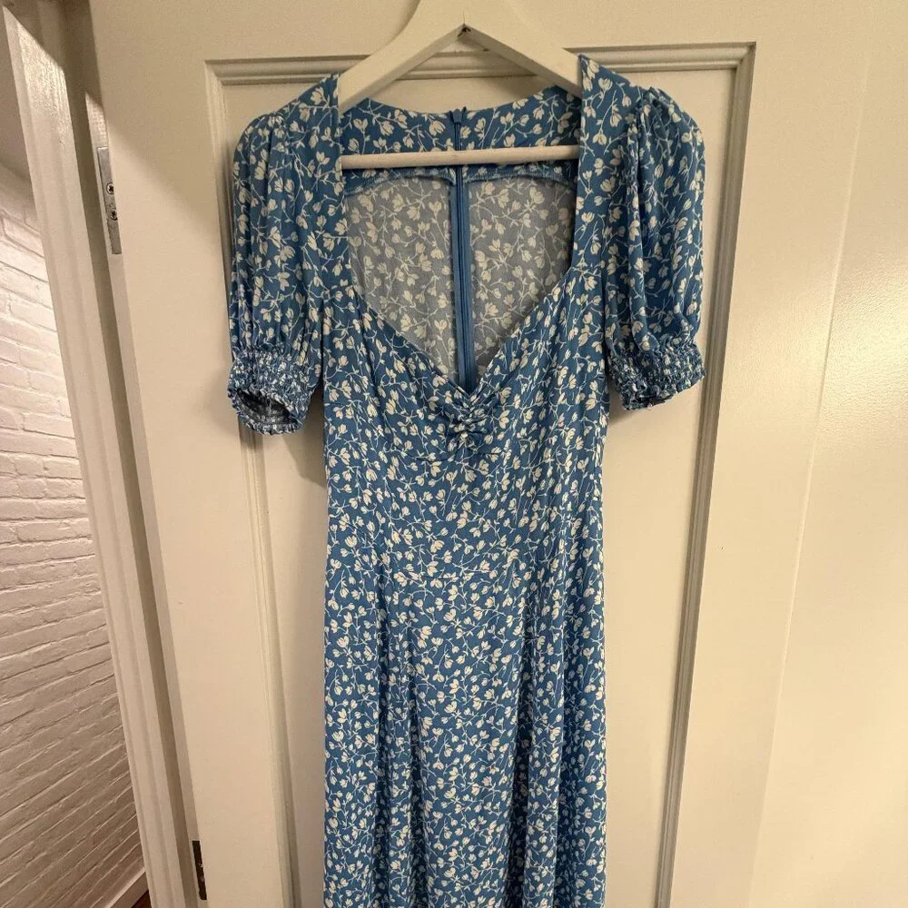 Reformation Lacy Dress, Blue and White Floral Midi Dress, size US 4 - Picture 2 of 9
